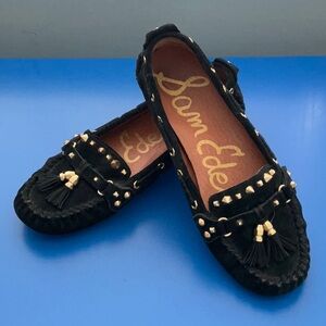 Sam Edelman Black Suede Moccasins with Gold Studs